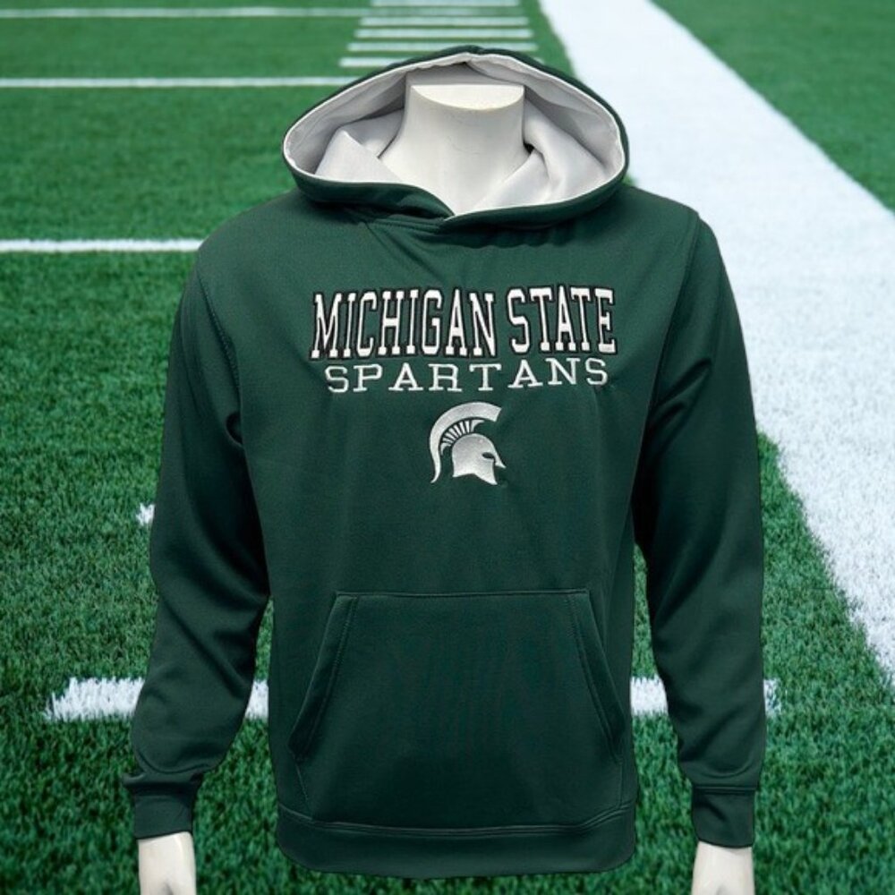 Michigan State Spartans NCAA Green White Front Spellout Pullover Hoodie Youth XL